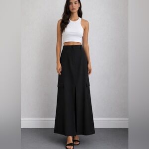 Max Studio Utility Black Maxi Skirt L